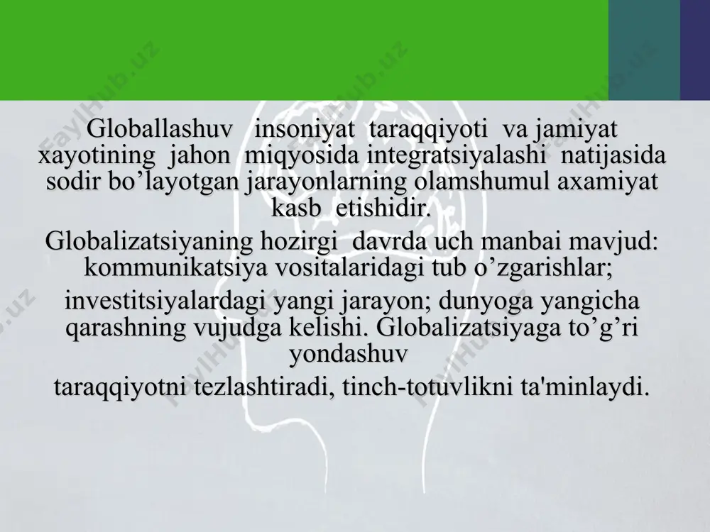 ’z ichiga oladi- ki, bu tafovutlarni e'tiborga olmasa, ular insoniyat taraqqiyotiga salbiy ta'sir ko’rsatishi mumkin.