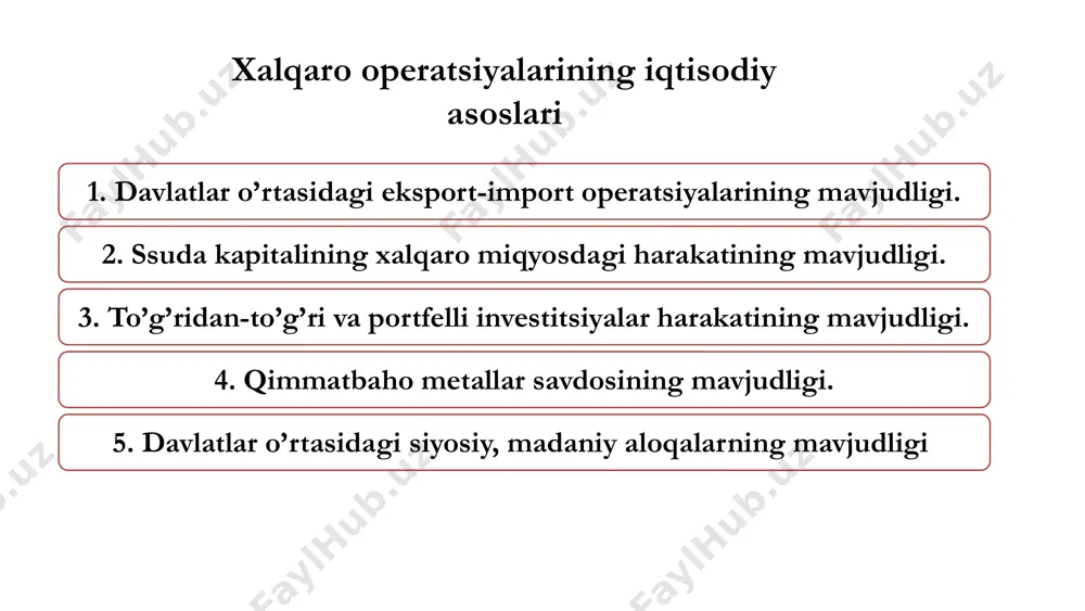 chi rol o‘ynaydi. tmklarning mamlakat ichki bozoriga kirib borishining bir necha usullarini ajratib ko'rsatish odatiy holdir: 1) filiallar - bosh kompaniya joylashgan joydan tashqarida joylashgan, o'z balansiga ega bo'lmagan va asosiy kompaniyaning funktsiyalarini to'liq yoki bir qismini bajaradigan tashkilotlarni yaratish yo'li bilan; 2) ustav kapitalining bir qismi bosh jamiyatga tegishli bo'lgan sho'ba korxonalar - tashkilotlarni tashkil etish (qoida tariqasida, ishtirok ulushi 50 foizdan ortiq bo'lib, shu bilan yuqori darajadagi nazoratni ta'minlaydi); 3) ustav kapitalining 10-50 foizi bosh jamiyatga tegishli bo‘lgan assotsiatsiya – tijorat yuridik shaxslarni tashkil etish; 4) qo'shilish va qo'shib olishni amalga oshirish orqali. tanlangan muddatdan qat'i nazar, sotuvchi va xaridor tomonidan majburiy ravishda bajarilishi kerak bo'lgan bir qator shartlar mavjud bo’lib, sotuvchining majburiyatlariga quyidagilar kiradi: • tovarni shartnomada belgilangan joyga yetkazib berish; • xaridorni tovar jo‘natishga tayyorligi to‘g‘risida xabardor qilish yoki tovar xaridor ixtiyoriga o‘tkazilgan sana haqida ma’lumot berish; • tovarning to'liqligi va yaroqliligini tekshirish bo'yicha ishlarni bajarish; …