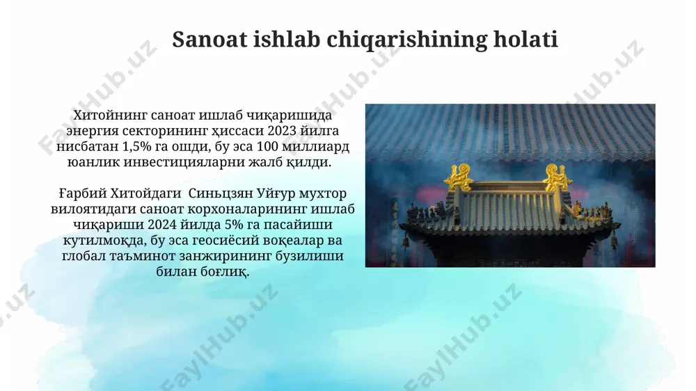 savollar 2024 йилда хитойнинг ялпи ички маҳсулоти (яим) ўсиши технологик сектордаги инвестицияларнинг 10% гача камайиши ва шанхай каби йирик шаҳарлардаги кўчмас мулк бозорининг сусайиши билан боғлиқ муаммоларга дуч келиши мумкин. хитойнинг 2024 йилдаги иқтисодий ўсиши прогнозлари 6,5% атрофида бўлиши кутилмоқда, бу 2023 йилги кўрсаткичларга нисбатан пасайиш бўлиб, жанубий хитой денгизидаги порт шаҳарларининг фаолиятига таъсир кўрсатади. pul-kredit siyosati va foiz stavkalari шанхай ва гуанчжоу каби йирик шаҳарлардаги кичик ва ўрта корхоналарга берилган кредитлар ҳажми 2023 йилга нисбатан 15% га ошди, бу пул-кредит сиёсатининг самарадорлигини кўрсатади. хитой ҳукуматининг 2024 йилги давлат бюджетида инфратузилма лойиҳаларини молиялаштириш учун ажратилган маблағлар ҳажми 10 триллион юандан ошди, бу пул-кредит сиёсатининг кенг кўламли таъсирини намойиш этади. davlatning iqtisodiy siyosati va strategiyasi шанхай ва гуанчжоу каби yirik shaharlarda тадбиркорликни ривожлантиришга қаратилган солиқ имтиёзлари ва молиявий кўмак дастурлари жорий этилди, бунинг натижасида 2023 йилнинг учинчи чорагида кичик ва ўрта корхоналар сони 15% га ошди. хитой 2024 йилда иқтисодий ўсишни …