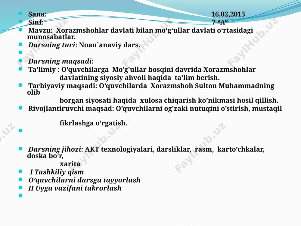 dagi munosabatlar. mo‘g‘ullar davlati. xi asrda mo‘g‘ul qabilalari hayotida hali urug‘-aymoqchilik munosabatlari nihoyatda kuchli edi. ular asosan ko‘chmanchi chorvachilik, ovchilik va o‘zaro mahsulot ayirbosh qilish bilan shug‘ullanar edi. bu davrda urug‘ va qabilalari o‘rtasida o‘zaro kurash avj olib bormoqda edi. mo‘g‘ul urug‘ boshliqlari orasidagi ichki kurashlarda temuchin (1155–1227) g‘olib chiqadi. 1206-yilda onon daryosi chingizxon mo‘g‘ullar davlati bo‘yida chaqirilgan mo‘g‘ul urug‘ va qabila boshliqlarining qurultoyida temuchin ulug‘ xon (qoon) deb e’lon qilinadi, unga «chingiz» laqabi beriladi va mo‘g‘ullar davlatiga asos solinadi. chingizxon ko‘p sonli qo‘shin hamda 10 ming nafar turk azamatlaridan iborat kezik (keshik)–xos soqchilar qismini tuzib, istilochilik urushlari olib borishga kirishadi. 1206-yilda dastlab naymanlar bo‘ysundirildi. 1207–1208-yillarda enasoy havzasi,so‘ngra yettisuv viloyatining shimoliy qismi zabt etildi va uyg‘urlar taslim bo‘ldi. 1211–1215-yillarda chingizxon bir necha bor xitoyga hujum qilib, shimoliy xitoyning markazi – szindi (pekin) shahrini ishg‘ol qilib, szin sulolasini taxtdan qulatdi. shimoliy xitoy yerlari mo‘g‘uliston davlatiga qo‘shib olindi. chingizxon xitoydan ko‘p o‘ljalar, …