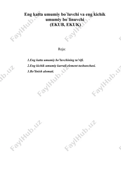 eng katta umumiy bo`luvchi va eng kichik umumiy bo`linuvchi — DOC