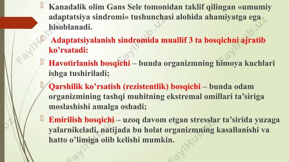 o’zini tuta olmaslik namoyon bo’ladi. aqliy va jismoniy mehnat qobiliyatchanlik pasayadi, bu holatni sportda me’yoridan ortiqcha chiniqish holati deb ham yuritiladi. readaptatsiya stadiyasi – muntazam jismoniy chiniqish mashg’ulotlarining uzoq muddatga yoki mutlaqo to’xtatib qo’yilishi natijasida yuzaga keladi. bu bosqichning fiziologik mohiyati jismoniy chiniqish darajasining pasayishi va ayrim funktsional ko’rsatkichlarning dastlabki holatiga qaytishi bilan ifodalanadi. ko’p yillar davomida sport bilan muntazam shug’ullangan sportchilar, katta sportdan ketgandan keyin ularning sog’lom hayotga qaytishi uchun maxsus sog’lomlashtiruvchi ilmiy asoslangan chora–tadbirlar ishlab chiqilishi talab qilinadi. uzoq muddatli jismoniy yuklamalar ta’sirida, miokard va skelet muskullarida yuzaga kelgan o’zgarishlar, moddalar almashinuvining buzilishi, gormonal va fermentativ qayta o’zgarishlar, boshqaruv mexanizmlarining ko’pchiligi asli holatiga qaytmaydi. tizimli tarzda me’yoridan ortiqcha jismoniy yuklamalarning ta’siri to’xtaganidan keyin sportchi organizmida jiddiy o’zgarishlar qayd qilinadi va keyinchalik ma’lum darajada biologik qarzni to’laydi. bu holat organizmda kardioskleroz, semirish, noqulay omillar ta’siriga chidamsizlik va umumiy kasalliklar kuchayishi shaklida namoyon bo’ladi. jismoniy yuklamalar ta’siriga tezkor va uzoq …