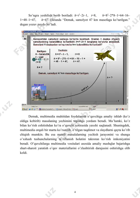 matematikadan amaliy mashg’ulotlarni tashkil etishda multimedia muhitidan foydalanish - Page 4