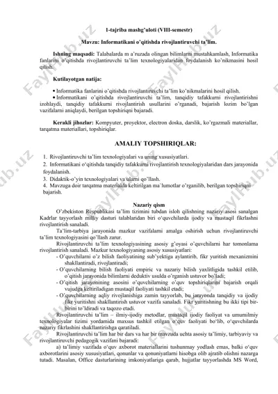 informatikani o’qitishda rivojlantiruvchi ta’lim — DOC