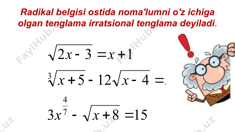 irratsional tenglamalar 10-sinf uchun - Page 2