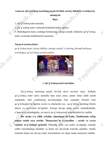 qo‘g‘irchoq teatri va uning tarixi hamda tarbiyaviy ahamiyati — DOCX