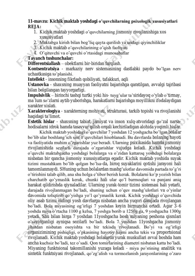 kichik maktab yoshdagi o’quvchilarning psixologik xususiyatlari — PDF