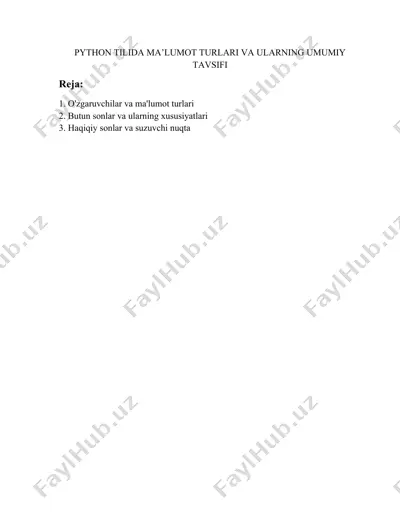 python tilida ma'lumot turlari va ularning umumiy tavsifi — DOCX