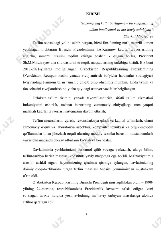 liq ekanini hamisha yodda tutishimiz kerak". ta’lim tizimida yakuniy natija, bevosita ta’lim-tarbiya jarayonini amalga oshiradigan o’qituvchi mehnatining qanday tashkil etilishiga borib taqalaveradi. ta’lim zimmasiga qo’yilayotgan ulkan vazifalar esa ta’lim berishga munosabatni, yondashuvni o’zgartirishni taqozo etmoqda. shu munosabat va yondashuvni o’zida mujassam etishi lozim bo’lgan yangi pedagogik texnologiya xususida bir qancha maqsadlar e’lon qilindi. biroq hozirdagi islohotlar jadalligi mavjud nazariyani tezroq amaliyotga tadbiq etishni talab etadi. shu sababli ham birinchi navbatda ta’lim mazmuni va uning tarkibini kengaytirish va chuqurlashtirish, xususan, bu mazmunga nafaqat bilim, ko’nikma va malaka, balki umuminsoniy madaniyatni tashkil qiluvchi – ijodiy faoliyat tajribasi, tevarak-atrofga munosabatlarni ham kiritish g’oyasi kun tartibiga ko’ndalang qilib qo’yildi. tashqaridan qaraganda matematikani akademik litseylarda o’qitish juda sodda va asosan quyidagi ikki muammodan iboratdek ko’rinadi: birinchidan, o’quv rejasiga ko’ra ajratilgan soatlarda bayon etish mumkin bo’lgan materialni ajratish va ikkinchidan, uni o’quvchilarga mantiqiy bayon etish va buning natijasida akademik litsey pedagogikasi mazkur masalalar bilangina chegaralanadi degan …