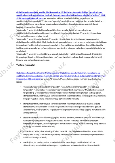 o‘zstandart agentligi faoliyati — DOCX