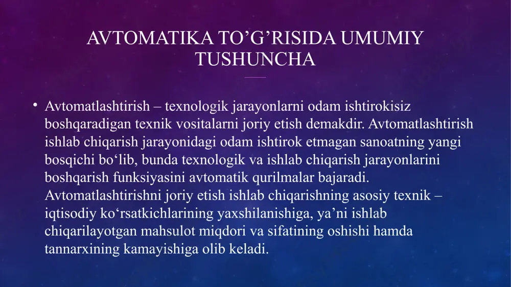 halardagi optimal boshqarish uchun zarur bo‘lgan inson-mashina sistemasiga – avtomatlashtirilgan boshqarish sistemasi (ars) deyiladi. gidrotexnika inshootlari to ‘g ‘risida tushuncha va ularning tasnifi maxsus inshootlar, jihozlar va qurilmalar yordamida suv resurslaridan xalq xo'jaligi ehtiyojlarida foydalanish va suvning zararli ta ’sirlariga qarshi kurashishni o'rganish bilan shug'ullanuvchi fan va texnikaning tarmog'iga gidrotexnika deb ataladi. bevosita suv xo'jaligi tadbirlarini amalga oshiradigan muhandislik inshootlari gidrotexnikaviy yoki gidrotexnika inshootlari deb ataladi. gidrotexnika inshootlari to ‘g ‘risida tushuncha va ularning tasnifi gidrotexnika inshootlari yordamida har xil suv xo'jaligi tadbirlari amalga oshiriladi, suv sathi va suv sarfi rostlanadi, uni manbadan ma’lum sifatda va istalgan vaqtda kerakli miqdorda olib, zarur joylar (ekin maydonlari, gidroelektrstansiyalar va h.k.)ga yetkazib beriladi, muz va cho'kindilar va h.k. o'tkazib yuboriladi . gidrotexnika inshootlari, odatda, asosiy belgilari: ishonchlilik kategoriyasi (foydalanish sharoitlari va kapitalligi) ; maqsadli vazifasi; o'ziga xos belgilari, masalan, konstruksiyasi; joylashgan o‘rni va h.k. ga ko'ra tasniflanadi.q urilish m e’ yorlari va qoid …