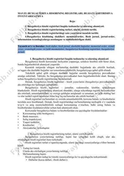 buxgalteriya hisobining registrlari — DOCX