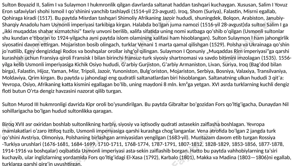 ohotlar (tanzimat) oʻtkazish (1839) orqali, bir tomondan, sultonlik inqirozini toʻxtatishga, ikkinchi tomondan, yangi turk ziyolilarini (ular oʻzlarini yangi usmonlilar deyishgan) shakllantirishga muvaffaq boʻldi. bu paytda boʻlgan qrim urushida turkiya oʻzining eski raqibi rossiya imperiyasi ustidan gʻolib chiqdi hamda qora dengiz va dunay daryosidagi mavqeini qayta tikladi. tanzimat va 1876-yilda qabul qilingan dastlabki konstitutsiya sulton abdulhamid ii tomonidan bekor qilingach (1878), mamlakatda istibdod davri boshlangan. bu davrda sultonlik yevropa davlatlariga iqtisodiy jihatdan qaram boʻla boshlagan. xix asr oxiri — xx asr boshlarida "ittihod va taraqqiy" partiyasi aʼzolari mamlakatda konstitutsion monarxiya oʻrnatish uchun qatʼiy harakat qilishgan (turkiya). 1922-yil 1-noyabrda turkiya buyuk millat majlisi sultonlikni tugatish toʻgʻrisida qaror qabul qildi. mustafo kamol (otaturk) bosqinchilarga qarshi koʻtarilgan milliy ozodlik harakatiga rahbarlik qilib, sultonlikning asosan turklar yashaydigan hududi — kichik osiyo va qisman yevropada 1923-yil 29-oktyabrda turkiya jumhuriyatiga asos soldi. /docprops/thumbnail.jpeg