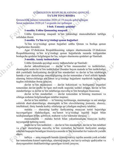 o‘zbekiston respublikasining ta’lim to‘g‘risida qonuni — DOCX