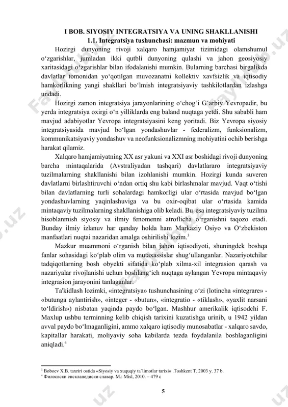 tisodchi f. maxlup ushbu terminning kelib chiqish tarixini kuzatishga urinib, u 1942 yildan avval paydo boʻlmaganligini, ammo xalqaro iqtisodiy munosabatlar - xalqaro savdo, kapitallar harakati, moliyaviy soha kabilarda tezda foydalanila boshlaganligini aniqladi.[footnoteref:4] [4: филосвски енсклапедиски славар. m.: misl, 2010. – 479 с] «integratsiya» umumlashma tushunchasi quyidagicha ifodalanishi mumkin: bu jamiyat, davlat tuzilmalarining davlat doirasida yoki kengroq davlatlararo jamoaga birlashishi, qoʻshilishidir. davlatlararo integratsiya hokimiyatning yangi institutlarini tashkil qilish va ularga milliy organlar huquqlarining bir qismini berish orqali yuz beradi. turli tadqiqotchilarning integratsiya nazariyalari integratsiya jarayonining mazmuni va shakllarini oʻziga xos talqin etishi bilan o‘zaro farqlanadi. yevropa tarixida yevropa davlatlarini birlashtirish g‘oyasiga asoslangan ko‘plab turli-tuman loyihalar topiladi. turli asrlarda va turli maqsadlar qo‘yib, jamoatchilik oldida integratsiya loyihalarini ilgari surgan arboblar orasida fransiya qiroli go‘zal filippning legisti per dyubua (xiv asr), chexiya qiroli irji podebrad (xv asr), genrix ix ning maslahatchisi gersog syulli (xvi asr), mashhur ingliz kvakeri uilyam penn (xvii asr), publisist …