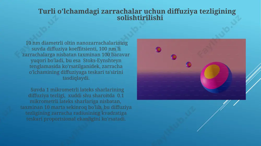 kolloid eritmalaridagi diffuziya tezligi bilan zarrachalarning oʻlchamlari orasidagi bogʻlanish - Page 5