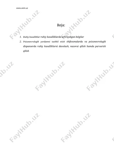 ruhiy kasalliklar ruhiy kasalliklarda uchraydigan belgilar — DOC