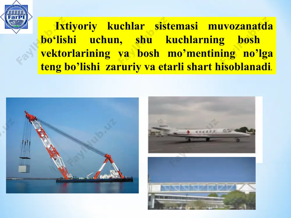 tekislikda joylashgan ixtiyoriy kuchlar sistemasining muvozanati - Page 4