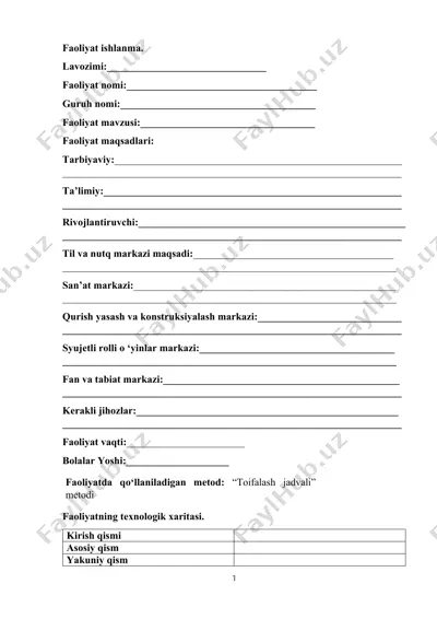 faoliyat ishlanma — DOCX