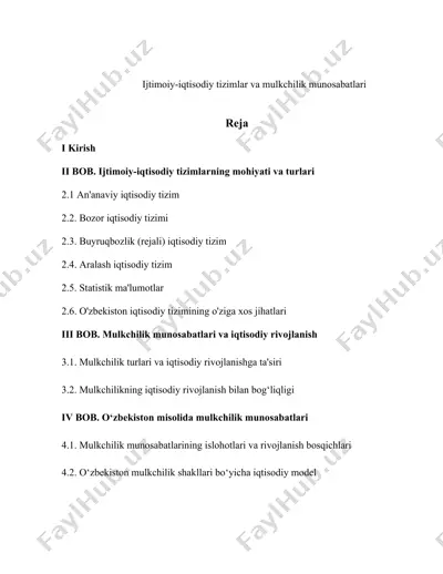 ijtimoiy-iqtisodiy tizimlar va mulkchilik munosabatlari — DOCX