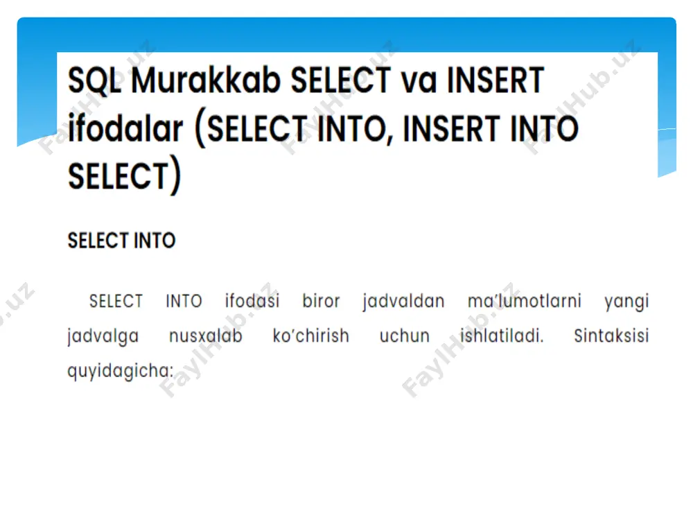 sql murakkab select va insert ifodalar (select into, insert into select) - Page 2