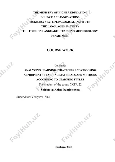course work on analyzing learning strategies and choosing teaching materials — DOCX