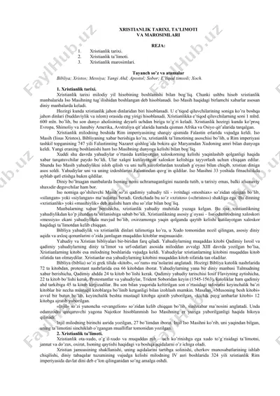 xristianlik tarixi, ta’limoti va marosimlari — DOCX