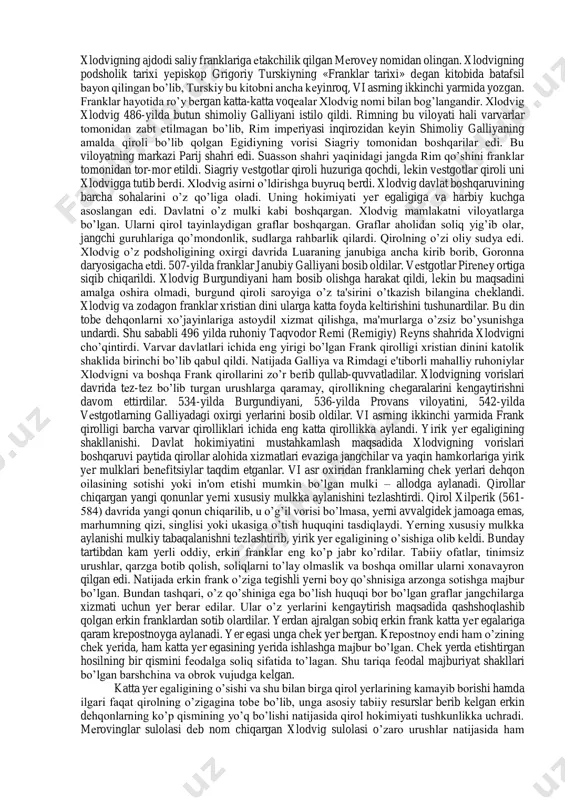 amom bosib oldi. bu vaqtda keltlarni german qabilalari g’arbiy germaniyadan ham butunlay siqib chiqardilar. reyn keltlar bilan germanlar o’rtasidagi chegara bo’lib qoldi. boshqa kelt qabilalariga (masalan, britaniya yoki irlandiya keltlariga) qaramaqarshi o’laroq galliya keltlarining urug’chilik tuzumi rimliklar hali ularni bosib olmasdan ilgariyoq anchagina chirigan edi. ularda kuchli va boy urug’-qabila zodagonlari bor edi (bularni sezar «chavandozlar» deb atagan edi), bu zodagonlar eng yaxshi yerlarni bosib olgan edilar va ularning ko’p qullari bor edi. druidlar deb atalgan kohinlarning qudratli uyushmasi katta siyosiy ahamiyatga ega edi, bu uyushma galliyada qabilalar o’rtasida uzluksiz ravishda chiqib turadigan janjal va nizolarni hal qilishda umum galliya sud tribunali rolini o’ynar edi. rim hukmronligidan birgina britaniya qutulib qolmadi, balki shimoliy galliya (keyinchalik bretani deb nom olgan armorika yarim oroli) ham, shimoliy ispaniya ham haqiqatda rim imperiyasiga qarshi kurashdi va rim hukmronligidan germanlar, slavyanlar va hokazolardan iborat boshqa varvar kabilalari rimga qarshi birdaniga hujum qilgan vaqtda qutulib qoldilar. …