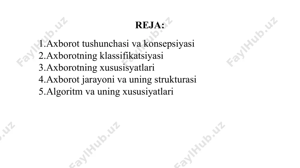 h - bu materiyaning o'ziga xos fazilatlari va xususiyatlarini tashqariga o'tkazish xususiyatidir. ko'zgu ikki yoki undan ortiq tizimlarning o'zaro ta'sirining mahsuli bo'lib, uning natijasi qayd etiladi. ma'lumot o'zaro ta'sirdan kelib chiqadi. o'zaro ta'sir qiluvchi ob'yektlar ikki toifaga bo'linadi: o'z xususiyatlarini uzatuvchi ob'yektlar manba hisoblanadi. ushbu xususiyatlarni aks ettiruvchi ob'yektlar qabul qiluvchilardir. jonsiz tabiat, hayvonlar va odamlarning ongi qabul qiluvchi rolini o'ynashi mumkin. axborot manbasidan uning iste'molchisiga xabarlarni uzatishni ta'minlaydigan yo'llar va jarayonlar axborot kommunikatsiyalari deb ataladi. axborotning klassifikatsiyasi har qanday tasnif har doim nisbiydir. xuddi shu ob'yektni turli belgilar yoki mezonlarga ko'ra tasniflash mumkin. ko'pincha, atrof-muhit sharoitlariga qarab, ob'yektni turli tasniflash guruhlariga ajratish mumkin bo'lgan holatlar mavjud. ushbu mulohazalar, ayniqsa, axborot turlarini uning predmet yo'nalishini hisobga olmasdan tasniflashda dolzarbdir, chunki u ko'pincha turli sharoitlarda, turli iste'molchilar tomonidan turli maqsadlarda ishlatilishi mumkin. 1. kelib chiqqan joyiga ko'ra. shu asosda ma'lumotlarni quyidagilarga bo'lish mumkin: kiritish - bu kompaniya yoki uning bo'linmalari tomonidan …