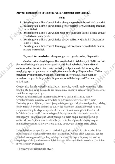 boshlang‘ich ta’lim o‘quvchilarini gender tarbiyalash — DOCX