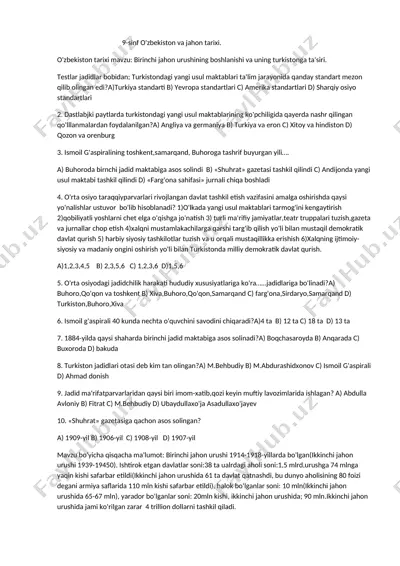 9-sinf o'zbekiston va jahon tarixi — DOCX