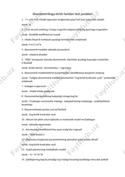 ekonometrikaga kirish fanidan test javoblari — DOCX