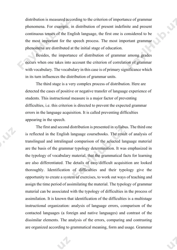 unicate. the process of developing students’ grammar subskills is organized within three stages: 1. presentation stage, in which we introduce the grammar structure, either inductively or deductively. there are a variety of techniques and resources that can be used during this stage. selection of them should be made according to teacher strengths, student preferences, and the nature of the grammar phenomenon. 2. focused practice stage, in which the learner manipulates the structure in question while all other variables are held constantly. the goal of this stage is to allow the learner to gain control of the form without pressure and distraction trying to use the proper form of communication. 3. communicative practice stage, in which the learner is engaged in communicative activities to practice the structures being learned. it is necessary to pay attention also to teachers’ feedback and error correction which can take place throughout the aforementioned two stages, …