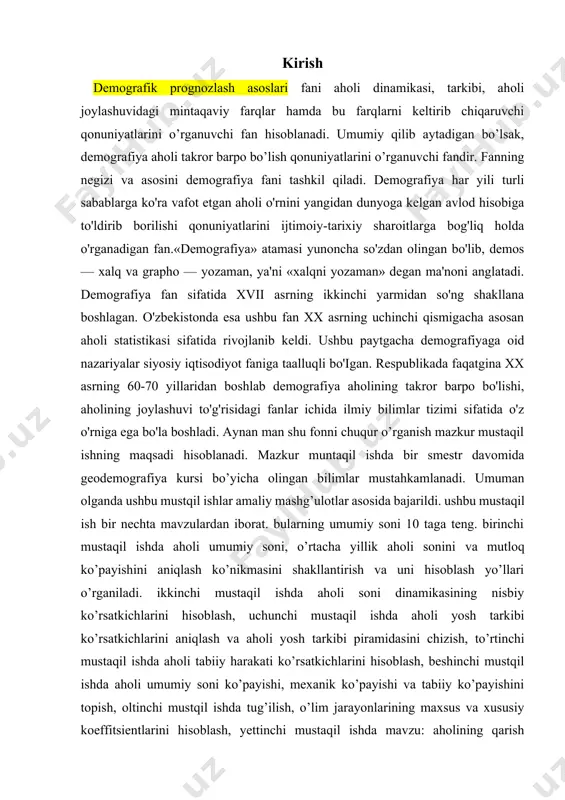 zbekiston umumiy maydonining 37,1 foizini tashkil etadi. statistik manbalarga ko’ra respublika aholisi 2017 yil yanvar oyida 1582,7 ming kishiga yetdi. bu ko’rsatkich o’zbekiston aholisining 5,9 foiziga tengdir. ma’lumki, aholining demografik o’zgarish jarayonlari ikki muhim omilga: aholining tabiiy ko’payishi va migratsiyaga bog’liqdir. qoraqalpog’istonda tug’ilish darajasi o’tish davrigacha yuqori bo’lib, uning umumiy koeffitsiyenti 39 – 40 promilleni tashkil etgan. ammo keyingi 15 – 16 yil ichida esa har ming kishiga nisbatan tug’ilgan bolalar soni 14,6 promillega kamaygan. tug’ilishning bunday tez kamayib ketishiga bozor munosabatlari sharoitiga bog’liq bo’lgan qator omillar sababdir. ularga bozor munosabatlariga o’tish davridagi iqtisodiy muammolar, oilaning iqtisodiy imkoniyatidagi o’zgarishlar, ayollarning ijtimoiy hayotdagi mavqeining oshib borishi, homiladorlikni oldini oluvchi vositalarning keng omma orasida tarqalishi va aholining reproduktiv maylining ko’p bolalikdan o’rtacha bolali (2 yoki 3 ta) oilalar tomon o’zgarishi kabilar kiradi. qoraqalpog’iston respublikasining demografik rivojlanish ko’rsatkichlari* йиллар 1979 1989 1991 2010 2016 аҳоли сони (минг аиши) 902 1215 1274 1506,2 1571,8 …