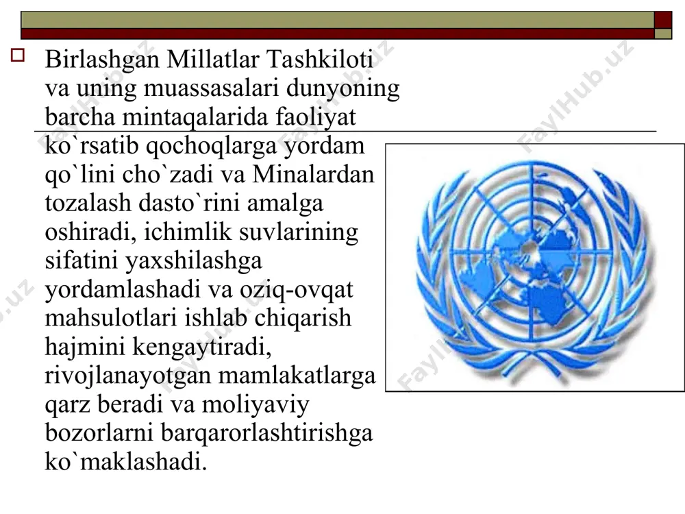 birlashgan millatlar tashkiloti va uni jahon hamjamiyatda tutgan o`rni - Page 4