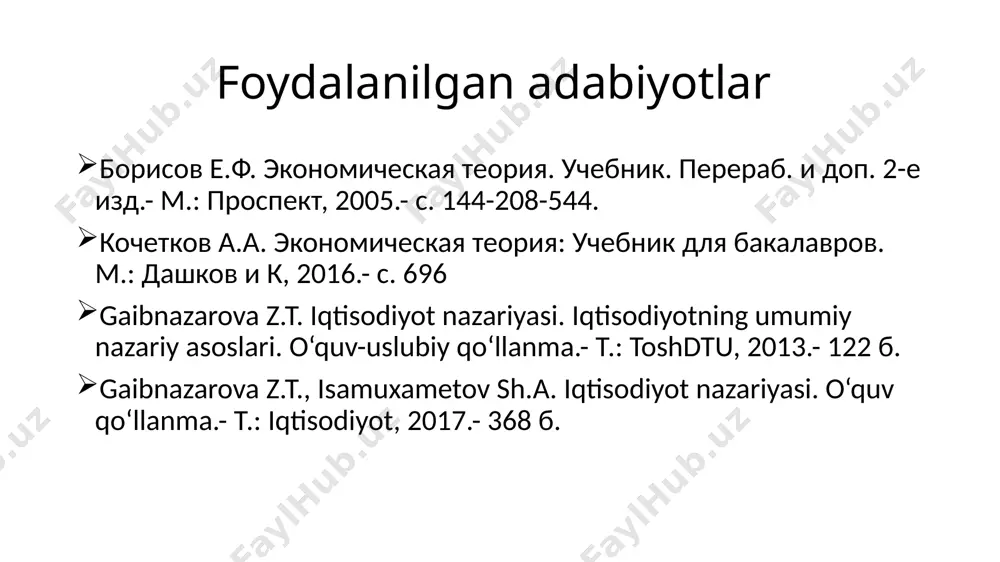 isodiy munosabatlar va tashkiliy-boshqaruv tuzilmalarining bir turidan butunlay boshqa yangi turiga o‘tish, iqtisodiy islohotlar strategiyasini ishlab chiqish va uning asosiy yo‘nalishlarini aniqlab olishni taqozo qiladi. iqtisodiy islohotlar - bu bozor munosabatlarini shakllantirishga qaratilgan chora-tadbirlar majmuidir. iqtisodiy islohotlardan ko‘zda tutilgan maqsad mamlakat aholisi uchun yashash va faoliyat qilishning eng yaxshi sharoitlarini yaratish, ularning ma’naviy-axloqiy yetukligiga erishish, iqtisodiy, ijtimoiy-siyosiy barqarorlikni ta’minlashdan iborat - mulkiy munosabatlarni isloh qilish; - agrar islohotlar; - moliya-kredit va narx-navo islohoti; - boshqarish tizimini isloh qilish va bozor infratuzilmasini yaratish; - tashqi iqtisodiy aloqalar islohoti; - ijtimoiy islohotlar. iqtisodiy islohotlaming bosh bo‘g ‘ini mulkchilik munosabatlarini tubdan o‘zgartirishdir, chunki shu orqali ko‘p ukladli iqtisodiyot va raqobatlashish muhiti shakllantiriladi hamda bozor iqtisodiyotiga o‘tishning shart-sharoitlari vujudga keltiriladi. shu sababli respublikada mulkiy munosabatlarni isloh qilishdan ko‘zda tutilgan maqsad davlat mulki monopolizmini tugatish va bu mulkni xususiylashtirish hisobiga ko‘p ukladli iqtisodiyotni real shakllantirishdan iborat. xulosa umuman olganda, mamlakatimizdagi iqtisodiy islohotlarning har bir yo‘nalishi …