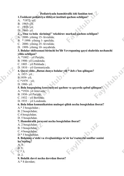 pediatriyada hamshiralik ishi fanidan test — DOCX