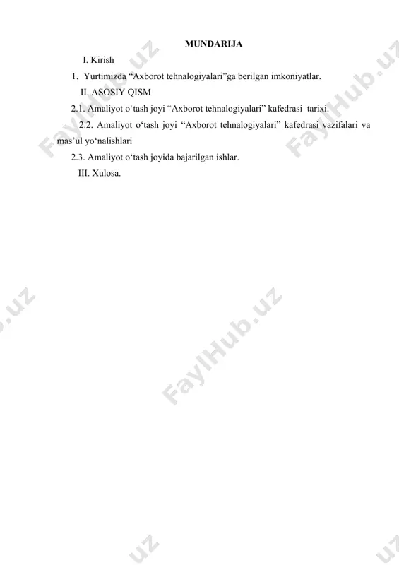 y ishlarni davom ettirib, soha rivojini yangi bosqichga ko‘tarish bo‘yicha rejalar ishlab chiqilgan. xususan, yirik eksportyorlar bilan ishlab, it-parklarda xizmatlar eksporti hajmini 80 million dollarga yetkazish mo‘ljallangan. yalpi ichki mahsulotda raqamli iqtisodiyot ulushini oshirish, elektron xizmatlar uchun yengilliklar yaratish nazarda tutilgan.taqdimotda shu borada taklif etilayotgan chora-tadbirlar ko‘rib chiqildi.davlatimiz rahbari kelgusi yilda it xizmatlar hajmini 35 foiz oshirib, 21 trillion so‘mga yetkazish, dasturlash xizmatlarini ko‘paytirish uchun barcha imkoniyat borligini ta’kidladi.sun’iy intellekt markazini ishga tushirishni jadallashtirish, xorijdan it mutaxassislar jalb etish tartibini soddalashtirish bo‘yicha ko‘rsatmalar berildi.axborot texnologiyalari va kommunikatsiyalarini rivojlantirish vazirligiga kelgusi yilda it tarmoqlar tezligini 1,8 barobar oshirish hamda 1 million qo‘shimcha keng polosali tarmoqlar o‘rnatish vazifasi qo‘yildi. bu orqali aholi punktlarining barchasi mobil aloqa va keng polosali internet bilan ta’minlanadi.prezident yangi texnologiyalar, avvalo, odamlarga xizmat qilishi, qulaylik yaratishi zarurligini ta’kidladi. oxirgi yillarda 300 dan ortiq davlat xizmati elektron shaklga o‘tkazilib, shu yilning o‘zida ulardan 16 million marotaba foydalanilgan.kelgusi yilda yagona …