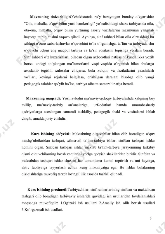 rak. barchamiz yaxshi anglab olishimiz kerakki, hayotimizning boshqa sohalaridagi ahvol, amalga oshirilayotgan islohotlarimizning samaradorligi avvalo xalq, ma’naviyatining tiklanishi, boy tarixiy merosimizning keng o’rganilishi, an’analarimizning saqlanishi madaniyat va san’at, fan va ta’lim rivoji bilan uzviy bog’liqdir», — deb ta’kidladi. respublikamiz hukumati tomonidan mustaqillikning ilk yillaridanoq, jismonan sog'lom, ma’nan yetuk shaxs yaratishga e’tibor berila boshlandi. bu boradagi ishlarni aniq, maqsadli amalga oshirish uchun davlat ahamiyatiga molik dasturlar, rejalar ishlab chiqildi. birgina o’tayotgan yillarning atalishida ham buning isbotini ko’rishimiz mumkin. 1997 yil — inson manfaatlari yili: albatta jamiyatdagi fuqarolar manfaati himoya qilinmagan, ularning ehtiyojlari qondirilmagan davlat hech qachon qudratli bo’lolmaydi. shu bois ham avvalo inson qadr-qimmati oliy darajaga ko’tarildi. 1998 yil — oila yili: xalqimiz azaldan oilani muqaddas bilib, uni «vatan ichra vatandir» deya ulug’lab kelgan. unda ulg’aygan har bir farzand avvalo o’z oilasi aksini, ular birlashib esa mamlakat qiyofasini butun dunyoga tanitadi. 1999 yil — ayollar yili: ona xayotning boshi. shunday ekan …