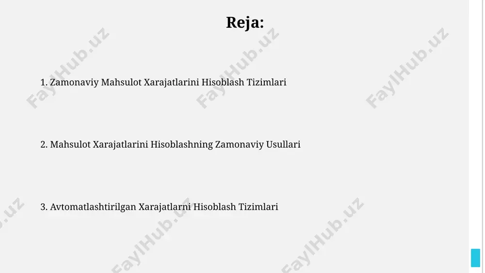 i, masalan, xom ashyo (50%), ish haqi (30%), va boshqa xarajatlarni (20%) aniq kuzatish imkoniyatini beradi. zamonaviy erp tizimlari, mahsulot tannarxini hisoblash uchun turli xil hisobotlarni, jumladan, standart, marjinal va to'liq tannarx hisobotlarini avtomatlashtirilgan tarzda yaratish imkonini beradi. avtomatlashtirilgan hisob-kitoblar avtomatlashtirilgan hisob-kitob tizimlari xomashyo narxlarining 15% gacha o'zgarishini real vaqt rejimida hisobga olib, mahsulot tannarxini aniqlashga imkon beradi, bu esa biznesning rentabelligini oshirishga yordam beradi. ushbu tizimlar, qo'shimcha xarajatlarni hisobga olgan holda, har bir mahsulot uchun o'rtacha 3% aniqlikdagi tannarxni avtomatik ravishda hisoblab chiqadi va bu ma'lumotlarni boshqaruv hisobotlariga integratsiya qiladi. zamonaviy xarajatlarni hisoblash tizimlariga kirish real vaqt rejimida ma'lumotlarni tahlil qilish imkoniyatini beruvchi bulutli xarajatlarni hisoblash tizimlari, 2023 yilda keng qo'llanilmoqda va korxonalarning operatsion samaradorligini 20% ga oshirishga yordam beradi. ai va machine learning texnologiyalari asosida ishlaydigan tannarx hisoblash dasturlari, xatolik darajasini 3% gacha pasaytiradi va prognozlash aniqligini 10% ga oshiradi, bu esa biznes qarorlarini qabul qilishni yaxshilaydi. ma'lumotlar …