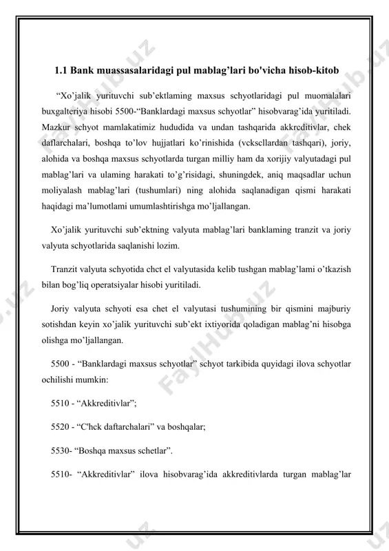 ochilganligi to’g’risida mahsulot etkazib beruvchiga xabar qilish usuli; · akkreditiv bo’yicha pul olish uchun mahsulot etkazib beruvchi taqdim etadigan hujjatlaming to’liq ro’yxati va aniq tavsifi; · tovar jo'natilgandan keyin hujjatlami taqdim etish muddati hamda ulami rasmiy lashtirishga doir talablar; · boshqa zarur hujjatlar va shartlar. emitent kafolatlangan akkreditivlami xaridor bilan kelishuvga ko’ra va boshqa bank bilan o’matilgan korrespondentlik munosabatlari shartlariga muvofiq ochadi. mahsulot etkazib beruvchining banki bunday akkreditivlami belgilangan tartibda ijro etadi. akkreditiv ochmoqchi bo’lgan to’lovchi o’ziga xizmat ko’rsatuvchi bankka (emitent bankka) akkreditiv uchun elektron ariza beradi. bu arizada to’lovchi quyidagilami ko’rsatishi shart: 1. akkreditiv ochish uchun asos bo’lgan shartnoma raqami; 2. akkreditiv amal qiladigan muddat (akkreditiv yopiladigan kun va oy); 3. mahsulot etkazib bcruvchining nomi; 4. akkreditivni ijro ctuvchi bank nomi; 5. akkreditiv ijro etiladigan joy; 6. akkreditiv bo’yicha to’lovlar o’tkazilishiga asos bo’ladigan hujjatlaming to’liq va aniq nomi, ulami taqdim etish muddati va rasmiylashtirish tartibi (to’liq batafsil ro’yxat arizaga …