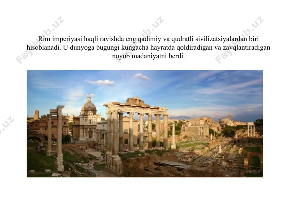 , marsiyalar mil av 2-asr oxirlaridan rim lirikasining ilk asarlari ovidiy "muhabbat ilmi", "metamorfozalar“ she’rlari iv-v asrlarda xristian adabiyoti plavt va terentiy komediyalari lukretsiy, katull muhabbat va doʻstlik haqida she’rlari qoni ichilgan dori sifatida yirtqich hayvonlar bilan o’rtacha hayoti 25 yosh (tug’ruq, bolalar o’limi) gladiator kitoblarda va tarixiy filmlarda sarkardalarni old qatorlarda jang olib borganliklari tasvirlanadi. ammo rim sarkardalari odatda jangda ishtirok etmas edilar. ular rahbarlik postlarini egallab, armiyaning harakatlarini boshqarganlar va hodisalardan yaxshiroq xabardor bo’lib turganlar. faqatgina odatdan tashqari holatlardagina, ya’ni jangda ma’lubiyatga uchrayotgan vaqtdagina sarkarda yo o’z joniga qasd qilishi yoki jang maydoniga tushib, dushmanning qo’lidan halok bo’lishiga ruhsat berilar edi. roman teatri qadimgi rimda ayollar sochlarini bo’yab yurganlar. avvaliga bo’yalgan sochlar yengiltak ayollarning ermagi bo’lgan. biroq imperator klavdiyning rafiqasi messalina rimlik oqsuyaklar orasida turli xil pariklarni kiyishni, keyinchalik esa soch bo’yashni ham urfga aylantirdi. sitseron mark tulliy (mil. av. 106— mil. av. 43) — rim siyosiy arbobi, …