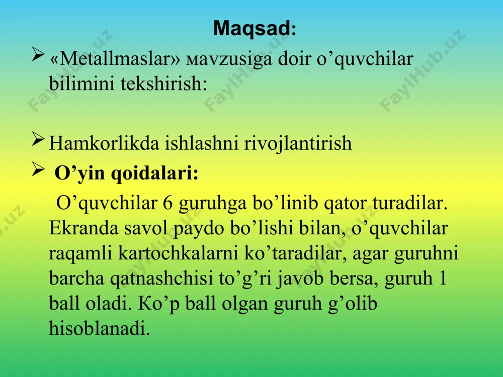 izil to’q-sariq ko’kimtir siyohrang . 1. 2. 3. 4. 5. 6. yashil sariq qizil to’q-sariq ko’kimtir siyohrang . 1. 2. 3. 4. 5. 6. seziy kumush kalsiy natriy kaliy litiy . 1. 2. 3. 4. 5. 6. seziy kumush kalsiy natriy kaliy litiy . 1. 2. 3. 4. 5. 6. 72,51% 73,08% 74,08% 75,51% 76,51% 78,08% . 1. 2. 3. 4. 5. 6. 72,51% 73,08% 74,08% 75,51% 76,51% 78,08% . 1. 2. 3. 4. 5. 6. uglerodsulfidda eriydi suvda eriydi to’q malinarangli kukun qorongida yonadi zaharli emas zaharli . 1. 2. 3. 4. 5. 6. uglerodsulfidda eriydi suvda eriydi to’q malinarangli kukun qorongida yonadi zaharli emas zaharli . 1. 2. 3. 4. 5. 6. falsafa toshi olmos zumrad ametist grafit sapfir . 1. 2. 3. 4. 5. 6. falsafa toshi olmos zumrad ametist grafit sapfir . 1. 2. 3. 4. 5. 6. natriy маgniy mis каliy skаndiy ammoniy . 1. …
