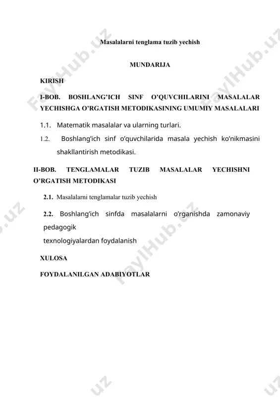 a ega. masalan, agar biz o’quvchilarda qo’shish haqida to’g’ri tushuncha shakllantirishni xohlasak, buning uchun bolalar yig’indini topishga doir yetarli miqdorda sodda masalalarni deyarli har gal to’plamlarni birlashtirish amalini bajarib borishi lozim.1-sinfda bir va ikki amalli masalalar o’rgatiladi. masalalar yechishdagi hisoblash ishlari sonli masalalarni yechish malakalarini shakllantirish mashq qilishga nisbatan kamroq vaqtni talab qiladi. masalan, biz o’quvchilarga masalaning yechimlari haqida to’liq tushuncha berganimizdan so’ng, bu yechgan masalamizning o’quvchi tushunib yecha olishi uchun biz masalaning eng ratsional qismini aniqlab va shu usulda masala yechishga ko’proq o’quvchini jalb qilishimiz kerak. boshlang’ich sinflar uchun matematika dasturida bolalarni masalalarni yechishga o’rgatishga katta ahamiyat bergan. bu dasturda bolalarga masalalarni yechishda ular oldindan o’rgangan arifmetik amallarning xossalaridan foydalanishi va o’zlariga ma’lum bo’lgan usullardan eng ratsionalini tanlay olishga o’rgatish zarurligi ta’kidlangan. shunday qilib, masalani yеchish uchun bеrilgan sоnlar va izlanayotgan sоn оrasidagi qatоr bоg’lanishlarni aniqlash va ularga muvоfiq ravishda arifmеtik amallarni tanlash, so’ngra bu amallarni bajarish zarur. shuning …