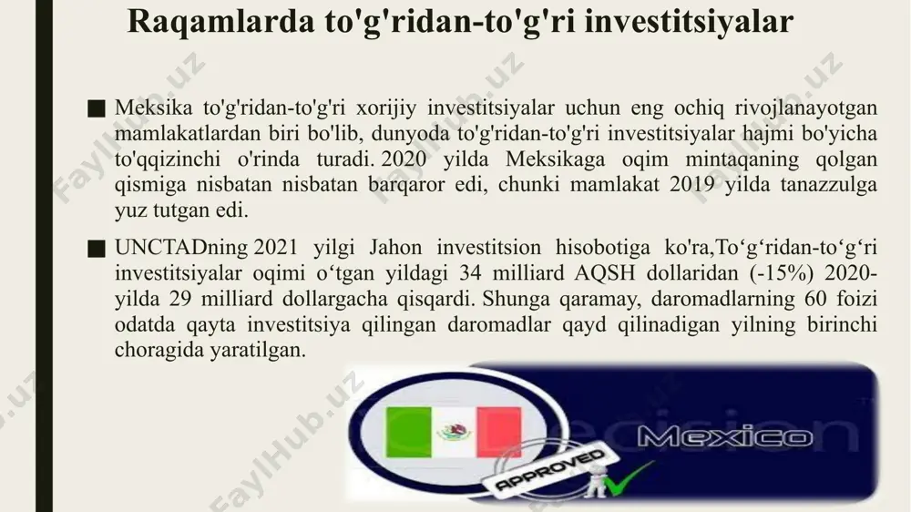 da o‘zbekiston respublikasining investitsiya faoliyati to‘g‘risidagi qonun hujjatlarida nazarda tutilganidan boshqacha qoidalar belgilangan bo‘lsa, xalqaro shartnoma qoidalari qo‘llaniladi. investitsiyalar va investisiya faoliyatining asosiy tamoyillari qonuniylik; oshkoralik va oshkoralik; investitsiya faoliyatini amalga oshirish erkinligi; investitsiya faoliyati subyektlarining adolatliligi va tengligi; investorlarga nisbatan kamsitmaslik; investorning vijdonliligi prezumpsiyasi; maqsadli ob'ekt bo'yicha investitsiyalar turlari kapital qo‘yilmalarga asosiy fondlarni yaratish va qayta ishlab chiqarishga, shu jumladan yangi qurilishga, modernizatsiyaga, rekonstruksiya qilishga, texnik qayta jihozlashga, shuningdek moddiy ishlab chiqarishning boshqa shakllarini rivojlantirishga yo‘naltirilgan investitsiyalar kiradi. moliyaviy investitsiyalar aktsiyalarga, korporativ, infratuzilma va davlat obligatsiyalariga, shuningdek, boshqa turdagi qimmatli qog'ozlarga qo'yilmalarni o'z ichiga oladi. ijtimoiy investitsiyalar inson salohiyati, malakasi va ishlab chiqarish tajribasini rivojlantirishga, shuningdek nomoddiy ne’matlarning boshqa shakllarini rivojlantirishga yo‘naltirilgan investitsiyalarni o‘z ichiga oladi. investitsiyalarni amalga oshirish shakllari yuridik shaxslarni tashkil etish yoki ularning ustav fondlarida (ustav kapitalida), shu jumladan mol-mulk va aktsiyalarni (ulushlarni) sotib olish yo‘li bilan aktsiyadorlik ishtiroki; qimmatli qog‘ozlarni, shu jumladan o‘zbekiston respublikasi rezidentlari …