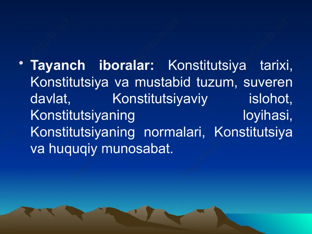 barqaror emas edi «"konstitutsiyada o`zbekiston sssr tarkibiga federatsiya sifatida kiradi deb belgilanib, ammo amalda bu federatsiya boshqarishning bir butun ma`muriybuyruqbozlik tizimini o`zida gavdalantirar edi, kadrlar markazdan turib tayinlanardi, qayerda va nima qurishni markaz hal qilardi, qanday mahsulotlarni va qancha hajmda chetdan olib kelish hamda chetga chiqarishni markaz belgilab berardi. konstitutsiya ana shunday idora usulini belgilar va mustahkamlar edi va u boshqarishning totalitar avtoritar tizimiga moslashtirilgan edi. kommunistik partiya hukmronlik qilgan davrda sovet xalqining huquqiy va madaniy hayotidagi rivojlanishni o`rganishda, shunga diqqatni jalb etish lozimki, partiya va sovet hokimiyatining milliy siyosatni amalga oshirishdagi kamchiliklari tufayli sovet ittifoqi tarkibiga z o`rlik bilan kiritilgan respublikalar yanada "markaz"ga qaram davlatga aylanib bordilar, shu bilan birga, kam sonli xalqlarning huquqiy holatida hech qanday o`zgarishlar va siljishlar b o`lmadi. konstitutsiya va qonunlar tez-tez o`zgartirildi 1917yil fevral inqilobidan keyin, rossiya imperiyasini saqlab qolgan bolsheviklar turkistonda 1918 yildan e`tiboran o`z mustamlakachilik siyosatini, yangi-yangi hujjatlar qabul qilish usullari bilan …
