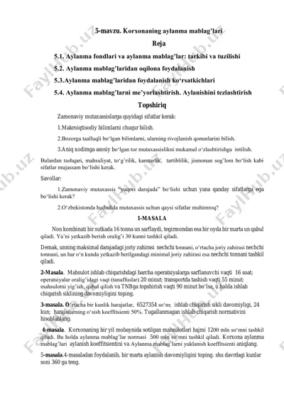 aylanma mablag’lar va ularning foydalanishi — PDF