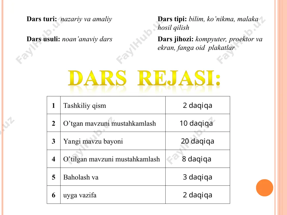 irish va joylashtirish amallarini bajargan holda quyidagi tasvirni hosil qiling matematika va informatika fanining o’zaro bog’liqligini “venn” diagrammasi orqali tanishamiz. al-xorazmiy matematik amallar funksiyalar formulalar mantiqiy amallar informatika matematika “venn” diagrammasi o’quvchilardan har ikki fan haqida o’zaro bog’liqlik tomonlari haqida fikr-mulohaza almashamiz. 1.“dasturchi” 2.”kompyuterchi” 1-shart. har bir guruhdan bittadan ishtirokchi tanlab olinadi. ularga o’tilgan mavzu yuzasidan mashqlar beriladi.(masalan, paint dasturida bahor manazarasi chizish). 2-shart. tarqatmali materiallar har bir guruhga tarqatiladi. (test tarzidagi savollarga javob beradilar) 3-shart krossvord. dara jarayoni bilim olish uchun qulay manba hisoblanadi. shu jihatdan e’tiborga olib sinf o’quvchilari 2-guruhga: 2-shart test 1. kompyuter xonasida ishlash davomida o‘quvchilar qanday qoidalarni bilishlari va unga rioya qilishlari zarur? a) yo‘l harakati qoidalari; b) maktab ichki tartibi qoidalari; d) shaxsiy gigiyena qoidalari; e) xavfsizlik texnikasi va sanitariya-gigiyena qoidalari. 2. kompyuter xonasida yong‘inga olib kelishi mumkin bo‘lgan holatlarni belgilang. a) elektr va isitish asboblaridan foydalanish va ularni tok manbayidan o‘chirmasdan qoldirish; b) …