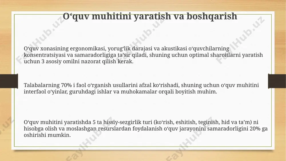 latformalardagi 10 ta professional rivojlantirish kursini tugatish o'qituvchilarning 70% da o'z-o'zini baholash va refleksiya ko'nikmalarini yaxshilaydi. oʻquv materiallarini tanlash va tayyorlash o'quv materiallarini tayyorlashda differensiatsiya va individualizatsiya printsiplarini qo'llash, ya'ni kamida 2 ta turdagi topshiriqlar (individual va guruhli) ishlab chiqish o'quv jarayonini samarali qiladi. o'quv materiallari tanlashda talabalarning yosh xususiyatlari va bilimlarini hisobga olish, kamida 3 ta turli manbadan foydalanish (masalan, darslik, qo'llanma, internet resurslari) pedagogik mahoratni oshiradi. interfaol o'quv materiallari (masalan, video, audio, taqdimotlar) dan foydalanish, ularning miqdorini 25% dan kam bo'lmagan qilib belgilash talabalarning qiziqishini oshiradi va bilimlarni mustahkamlaydi. pedagogik hamjamiyat bilan hamkorlik o'qituvchilarning kamida 3 ta turli maktabdagi hamkasblari bilan muntazam ravishda professional rivojlanish bo'yicha seminarlar va treninglar o'tkazish, pedagogik mahoratini sezilarli darajada oshiradi. pedagogik hamjamiyat bilan faol aloqa orqali o'qitishning 10 dan ortiq yangi strategiyalarini o'rganish va sinab ko'rish, o'quv jarayonini samaradorligini 20% ga oshirishga yordam beradi. pedagogik hamjamiyat bilan hamkorlik orqali 5 dan ortiq yangi …