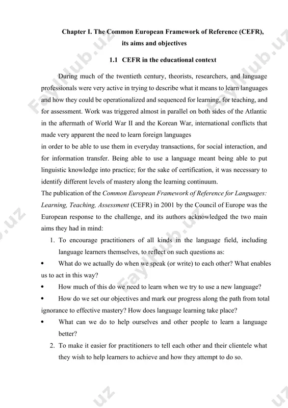 d to provide a common basis for the elaboration of language syllabuses, curriculum guidelines, examinations, textbooks, etc. across europe and nowadays some asian countries. it describes in a comprehensive way what language learners have to learn in order to use a language for communication and what knowledge and skills they have to develop so as to be able to act effectively. the description also covers the cultural context in which language is set. the framework also deﬁnes levels of proﬁciency which allow learners’ progress to be measured at each stage of learning and on a life-long basis.[footnoteref:4] [4: figueras n. the impact of the cefr. elt journal volume 66/4 special issue october 2012; doi:10.1093/elt/ccs037 477 © the author 2012. published by oxford university press.] the common european framework is intended to overcome the barriers to communication among professionals working in the ﬁeld of modern languages arising from the different educational …